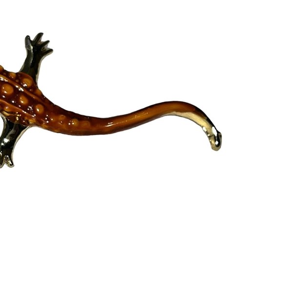 Vintage Pair of Art Deco Gecko Brooches, Hand Painted, Gold Plated - Picture 5 of 8